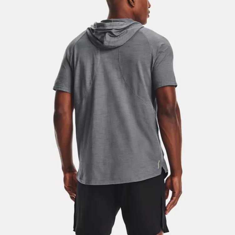 Under Armour Project Rock Johnson Sports Casual Hooded Short Sleeve T-Shirt Men Tops Dark-Grey 1361719-012