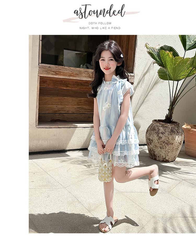 Girls' dress summer 2026 new French style small fly sleeves floral chiffon cake skirt princess skirt