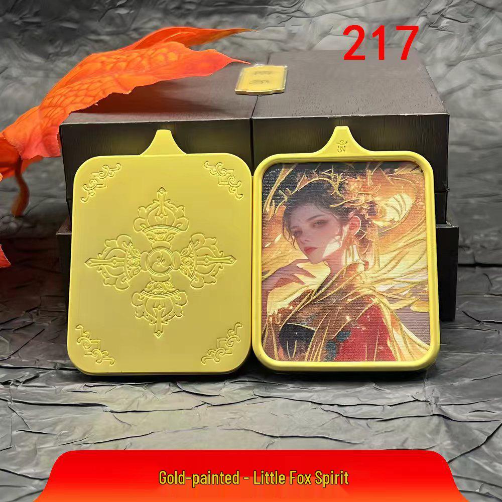 Hand-Painted Gold Nine-Tailed Fox Thangka Pendant Necklace