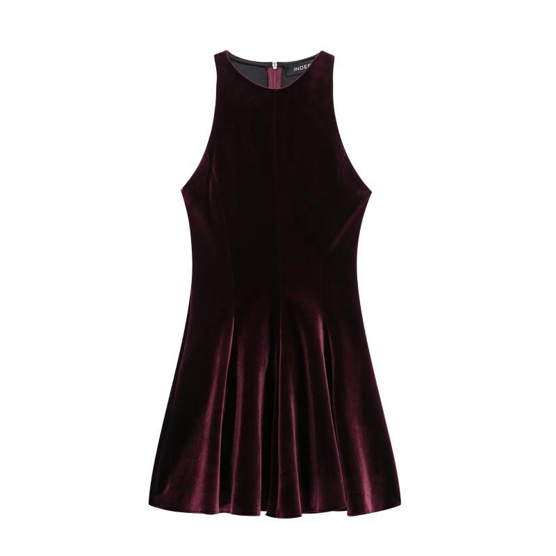 

European American Women s Clothing Sleeveless Velvet Wavy Wide Swing Short Dress XS