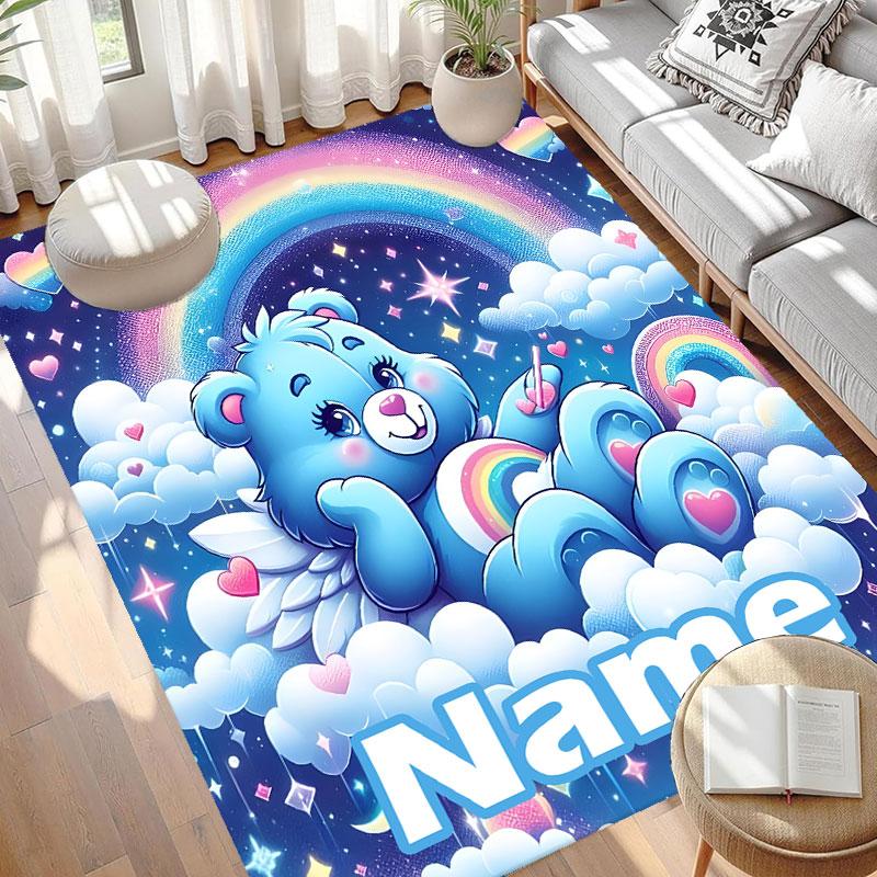 Custom Name Personalized Care Bears Print Carpet, Versatile Home Decor Rug, for Playroom, Apartment, Balcony, Entryway, Hallway Gift