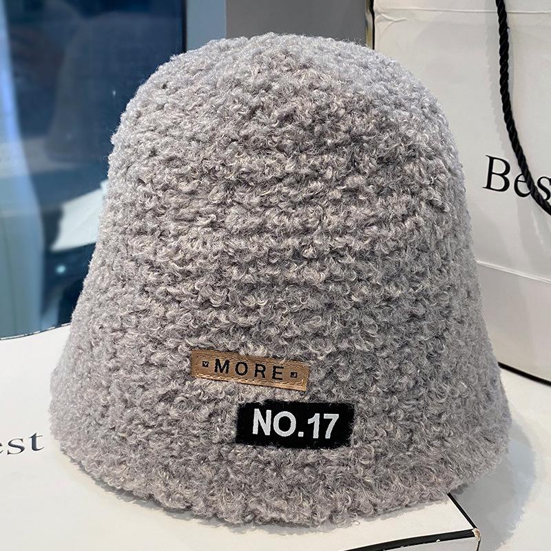 Women's Autumn and Winter Patch Plush Fisherman's Hat Big Head Circumference Korean Version Versatile Warm Japanese Basin Hat Trendy