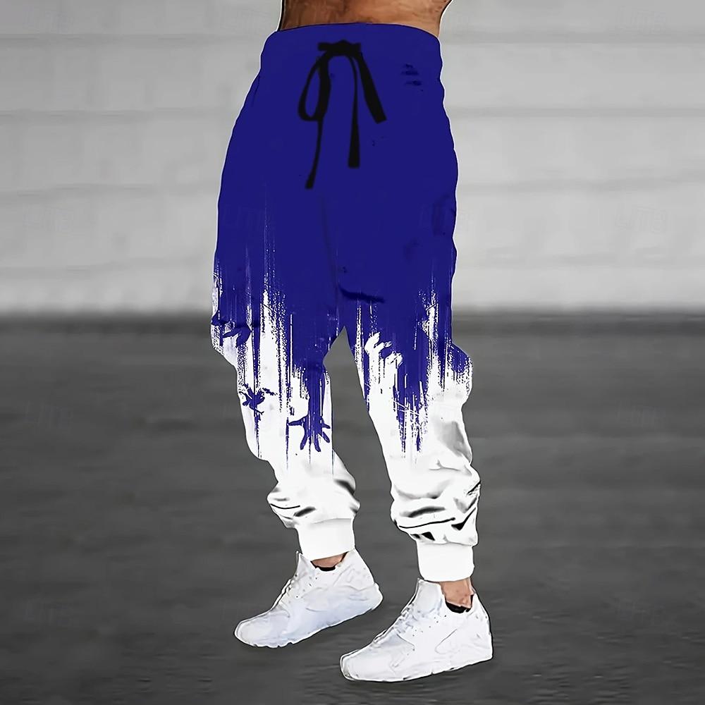 Men's 3D-Printed Gradient Ink-Drip Fleece-Lined Sweatpants — Featuring Side Pockets; Ideal for Casual Autumn and Winter Streetwear.