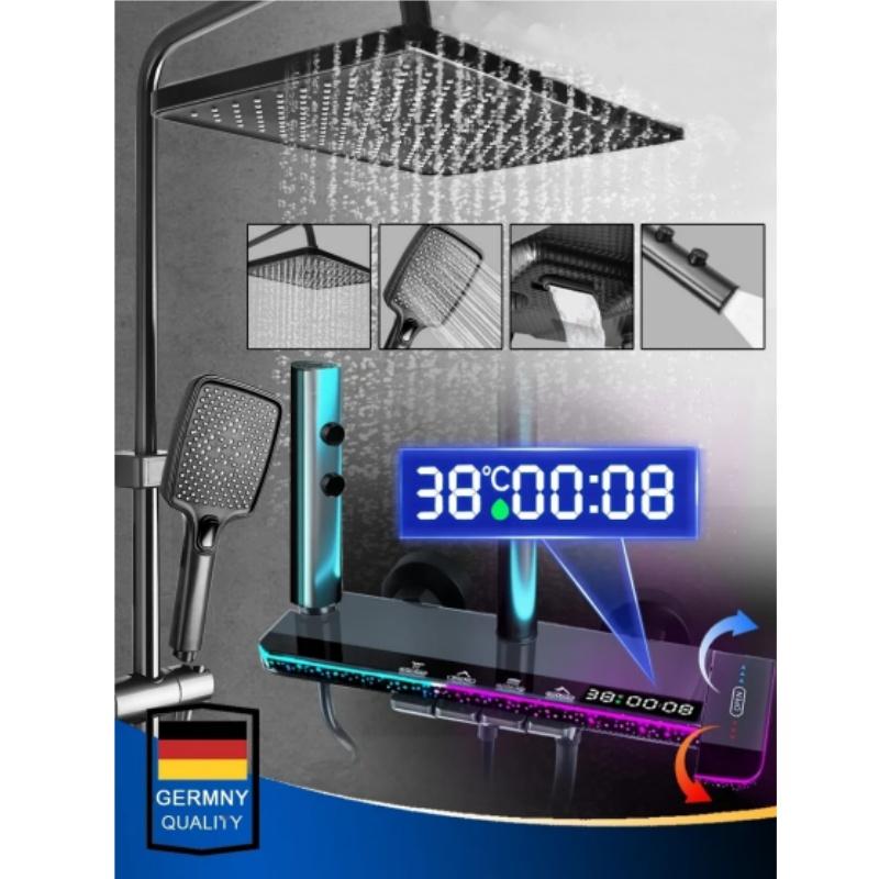 

Серый душевой набор Четырехфункциональная умная цифровая душевая система Тропический душ Под давлением Настенный Набор душевого смесителя с клавишами пианино