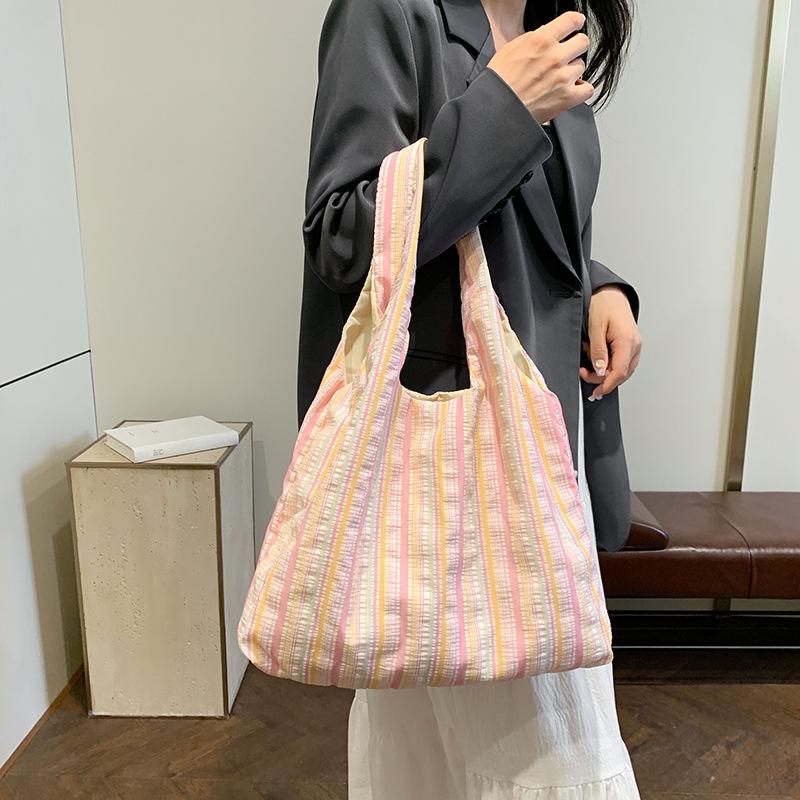 Striped shoulder bag women's casual portable vest bag large capacity canvas women's bag