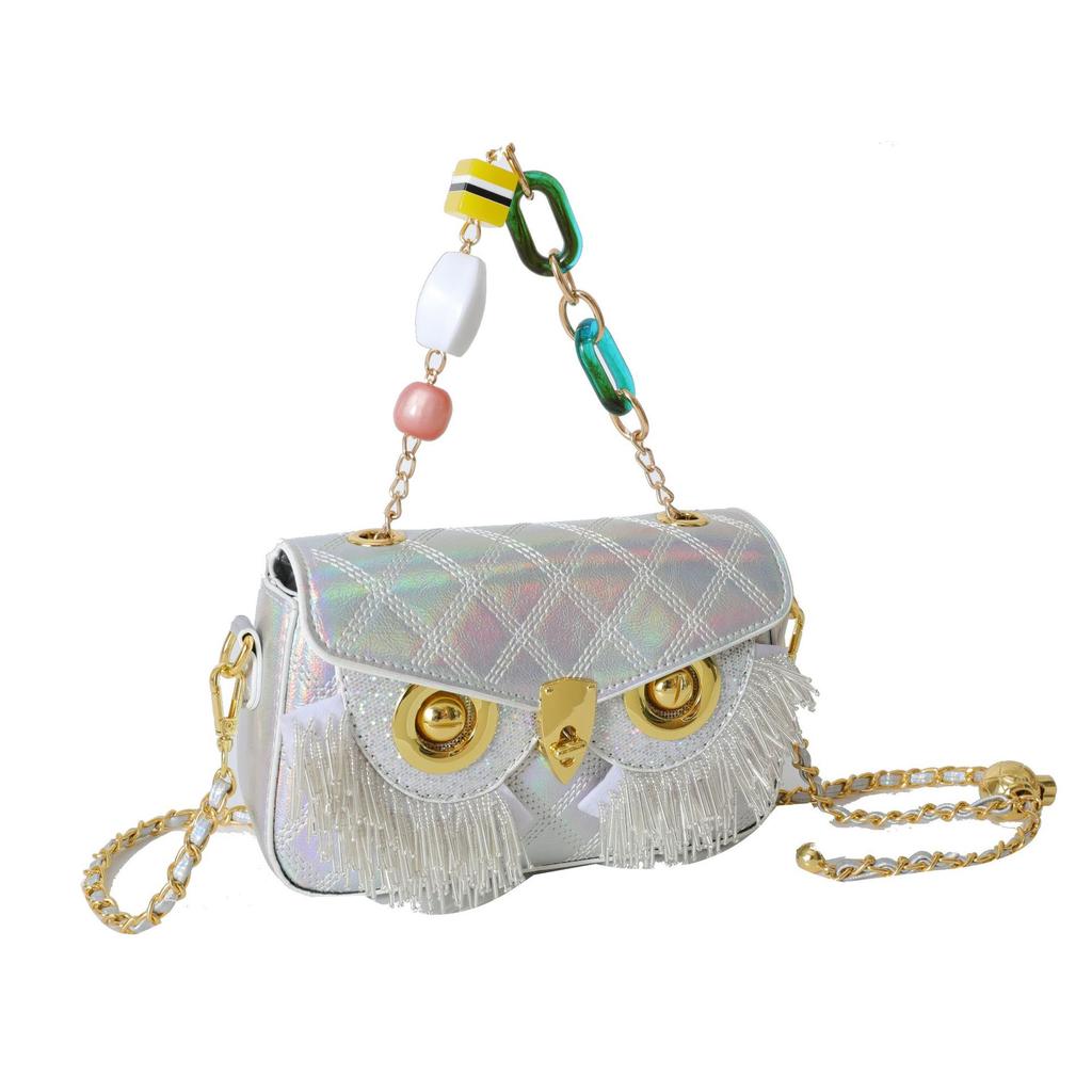 Xiaoxiangfeng Bag Women's 2025 New European and American Fashion Fringed Personalized Ins Crossbody One-shoulder Owl Small Square Bag