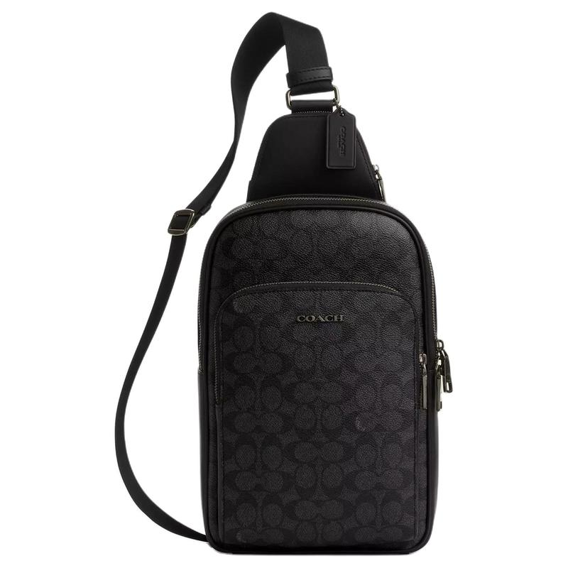 

COACH ETHAN 21 Classic Logo Print Coated Canvas and Calfskin Chest Bag Small Men s Bronze Charcoal and Black чорний
