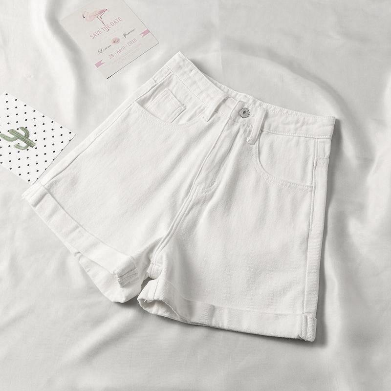 Women's High Waist Wide Leg Denim Shorts Roll Cuff Straight Leg Shorts Vintage Korean Casual Thin Summer Jeans Shorts