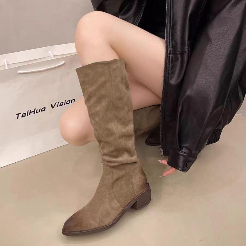 But Knee Retro Pile Knight Boots Winter New Thick Heel Velvet Fashion Western Cowboy Boots