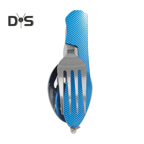 Outdoor Portable Folding Cutlery Heavy Duty Metal Travel Picnic Hiking Backpacking Multifunctional Detachable Fork Spoon Fruit Cutter Collapsible