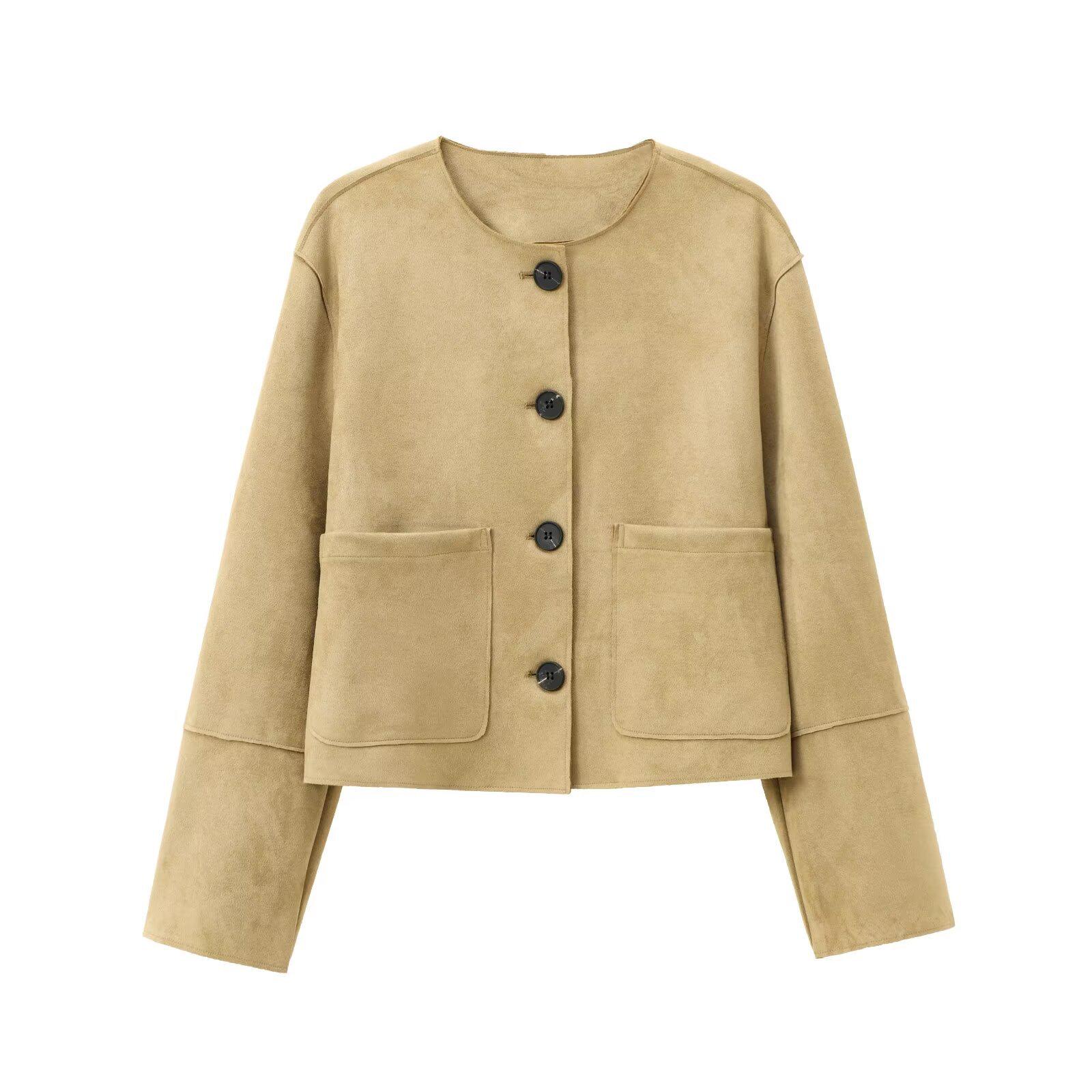 

2025 Women s European & American Suede Effect Street Fashion Jacket L