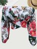 Spring and autumn new European and American women's clothing popular printing long-sleeved off-the-shoulder one-word collar lantern sleeve top