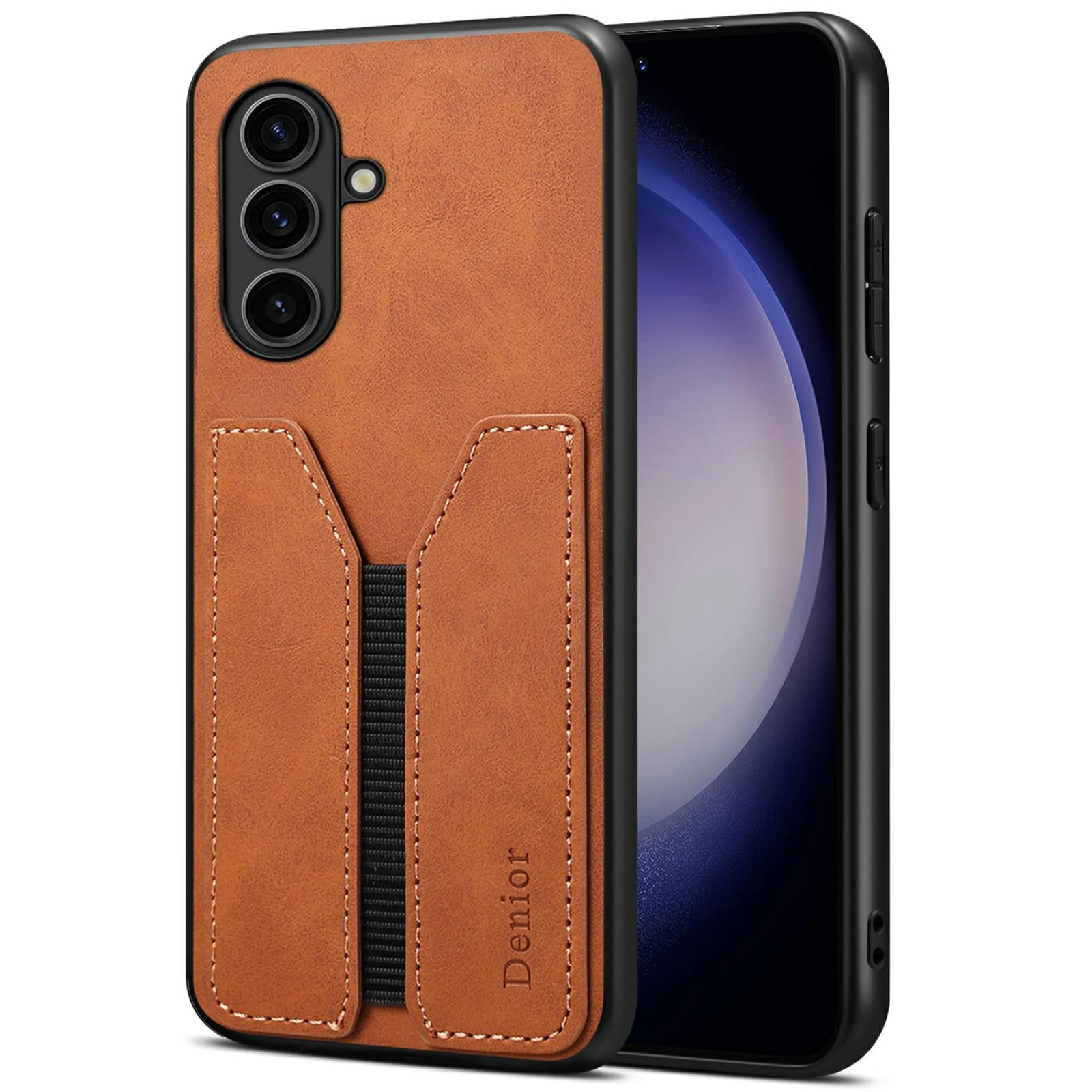 

DENIOR For Samsung Galaxy A36 5G Case Elastic Card Holder PU Leather+TPU+PC Phone Cover Brown