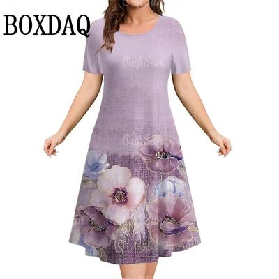 Fashion Women's Dresses Retro 3D Print Short Sleeved Summer Clothing Loose Casual Plus Size Flowers Dress For Woman