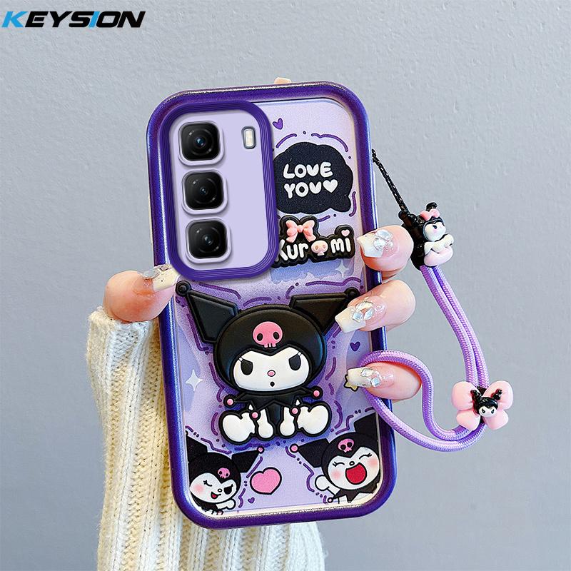 KEYSION Shockproof Case for Infinix Hot 50 4G 5G with Lanyard Soft Silicone Cute 3D Cartoon Doll Phone Cover for Infinix Hot 50 Pro 4G