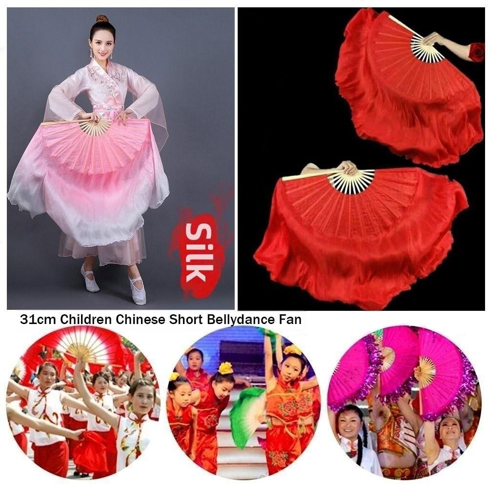 26/31cm Bamboo Chinese Short Bellydance Fan Hand Dye Adults Fan  Veil Pairs Yangko Dance Tools