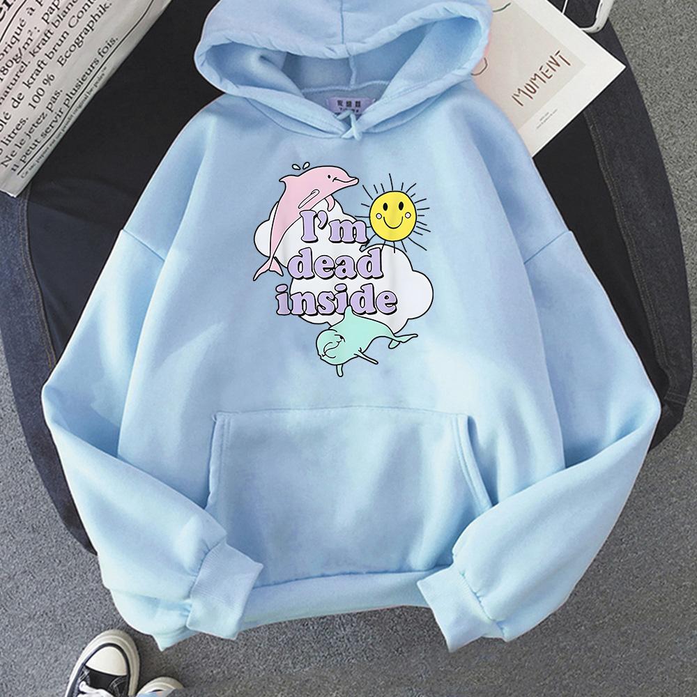 I'm Dead Inside Dolphin Sweatshirt Unisex/wo Unisex Lose Pullover Kawaii Cartoon Kleidung Beliebte Anime Hoodie Herbst Casual Hoody