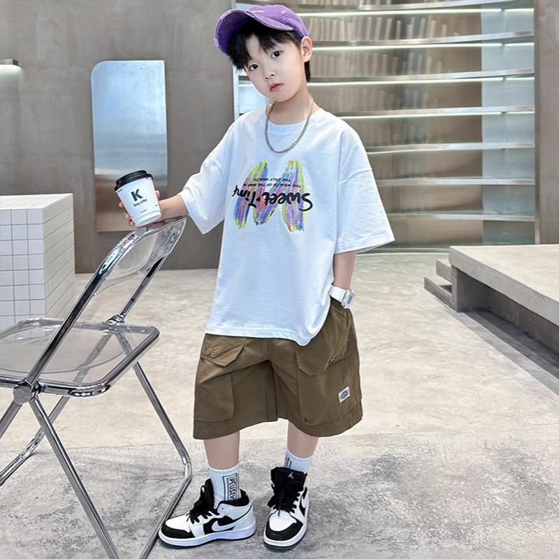 Simple and Cool Letter Balloon Personalized Print Boys and Girls Summer Casual Comfortable Short Sleeved Children's T-shirt