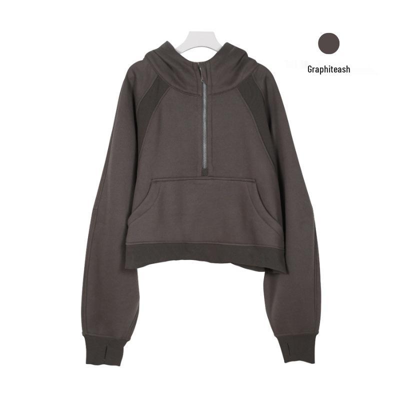Women's Fleece-Lined Half-Zip Hoodie for Autumn/Winter - Slimming, Sporty, Versatile.