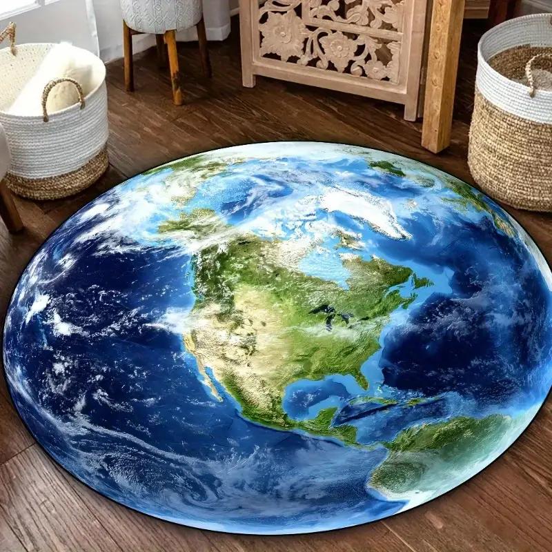 Visual Simulation Globe Map Round Rug Is Decorative Floor Mat for Versatile Science Themed Home Decor
