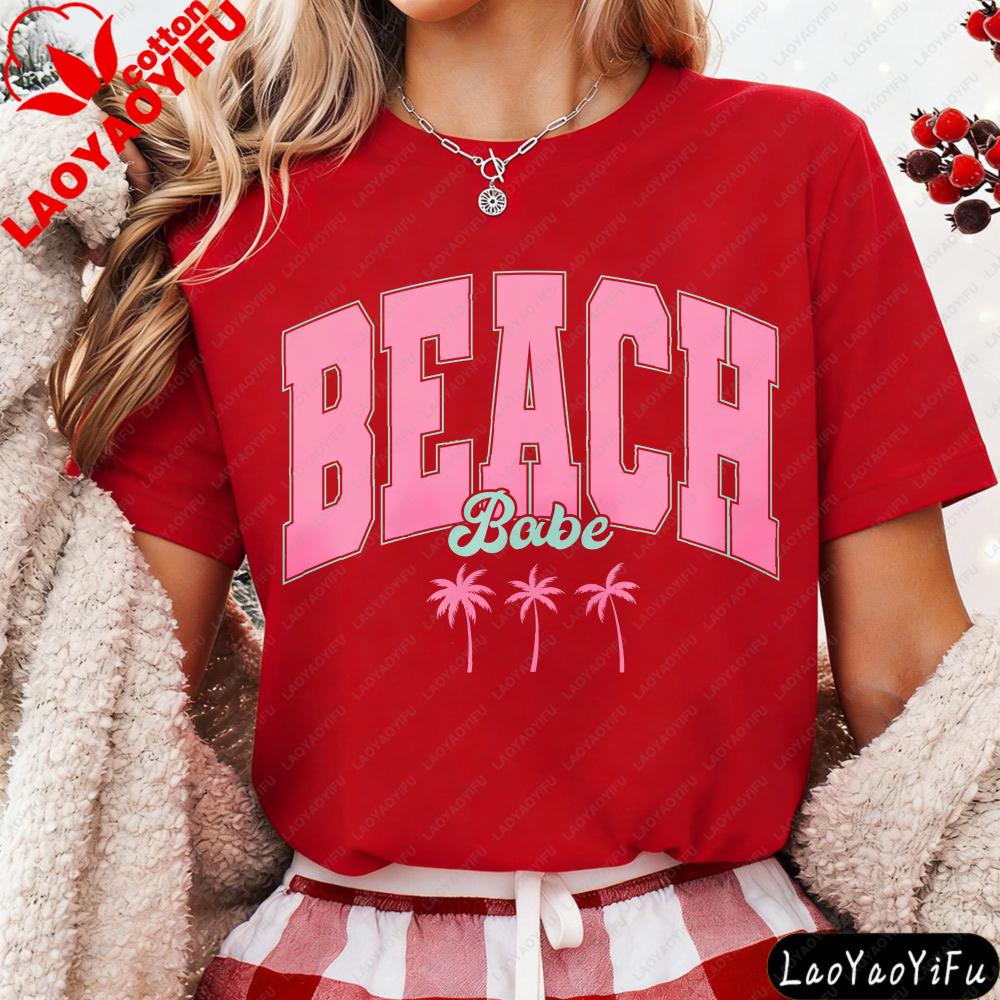 Beach Babe Palm Tree Women TShirt Cotton Summer Vacation Clothes Short Sleeve Casual Fashion Top for Vacation Gift Women Clothes