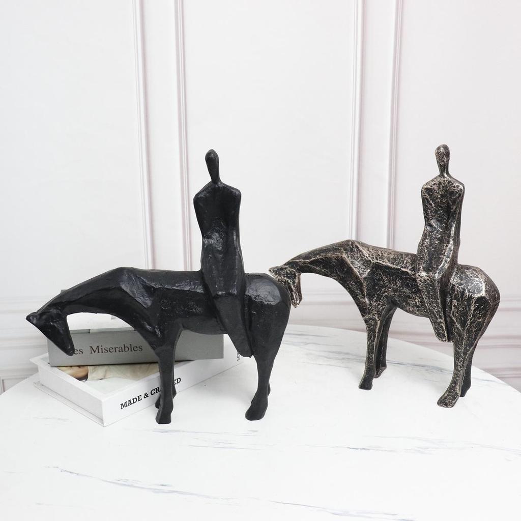 Modern Nordic Abstract Horse-Riding Figure Ornament - Chinese Style Decor for Office, Hotel, or Home Entrance.
