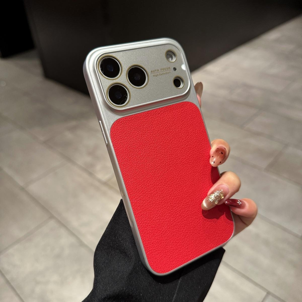 

Litchi Leather Texture Large Window Phone Case For iPhone 17 16 15 14 Pro Max Matte Solid Color Shockproof Bumper Cover iPhone 15