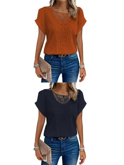 2026 Spring/Summer Women’s Lace Patchwork Short Sleeve T-shirt