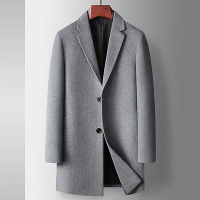 Men's Woolen Coat Autumn and Winter Medium and Long Youth Business Woolen Trench Coat Solid Color Casual Wool Coat