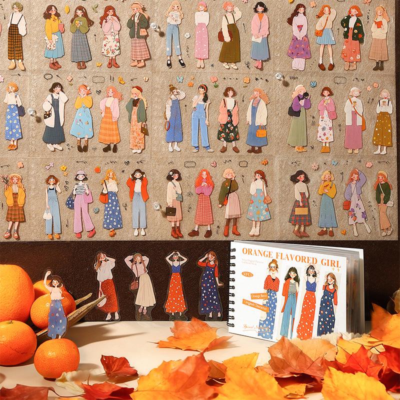 Orange-flavored Ketchup Girl Coil PET Sticker Book: 50 Girl Series Character Stickers