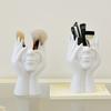 Creative Human Art Sculpture Makeup Brush Holder Pen Cup, Desktop Mounted Makeup Brush Organizer, PVC Material, Anti-Drop Design Statue Ornament