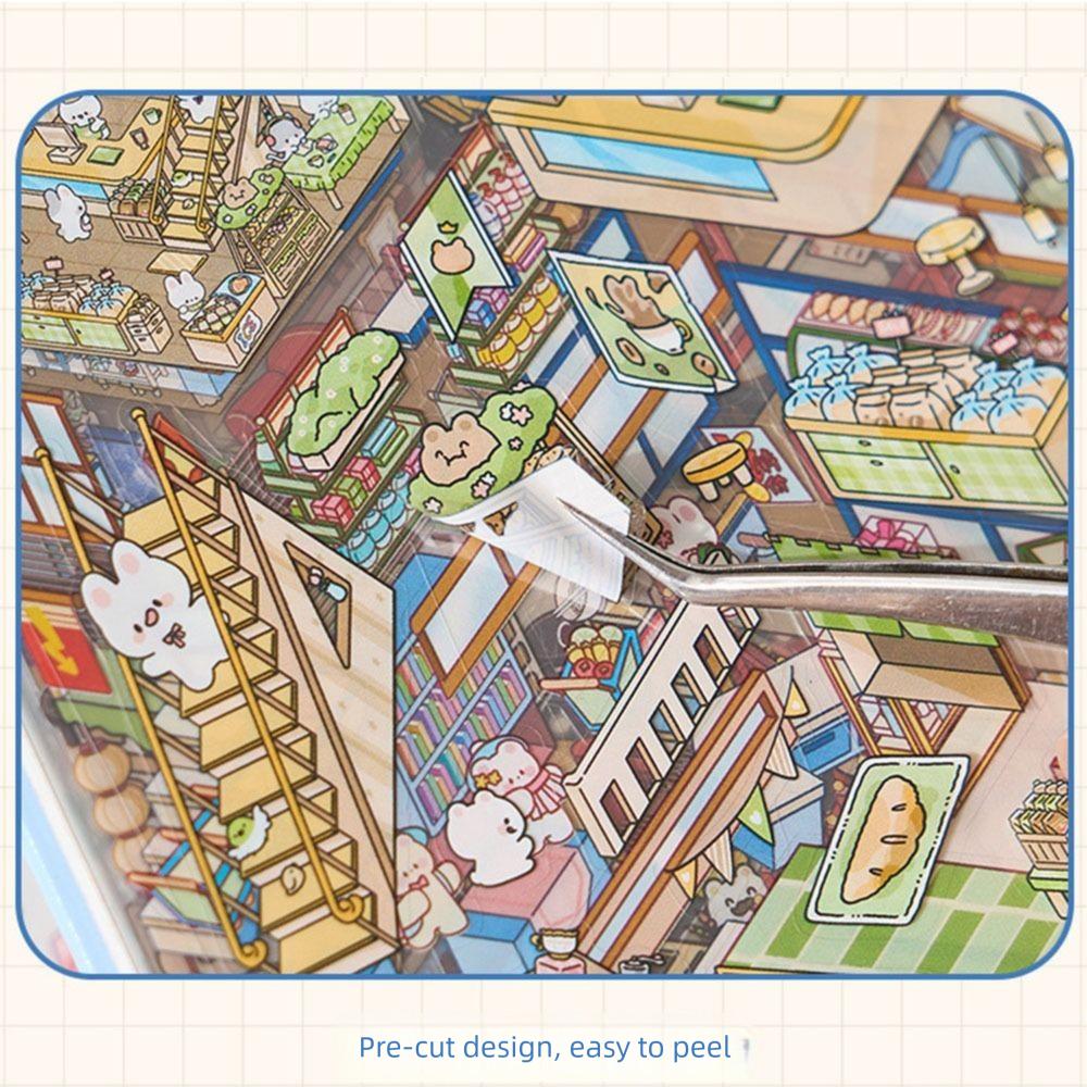 PET Miniature Landscape Sticker Collection Decompression Visual Stacking 3D Landscape Sticker DIY Cabin Scene Sticker