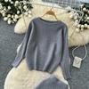Korean Fashionable Sweater Two Piece Set Woemn's Batwing Sleeve Pullover Jumper Knit Top and High Waist Midi Skirt Sets Casual Knitted 2 Piece Sets