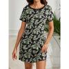 Allover Prints Floral Daisy Green Leaves Women Night Dress Short Sleeve Round Neck Sleep Dress Soft Elegant Summer Loungewear