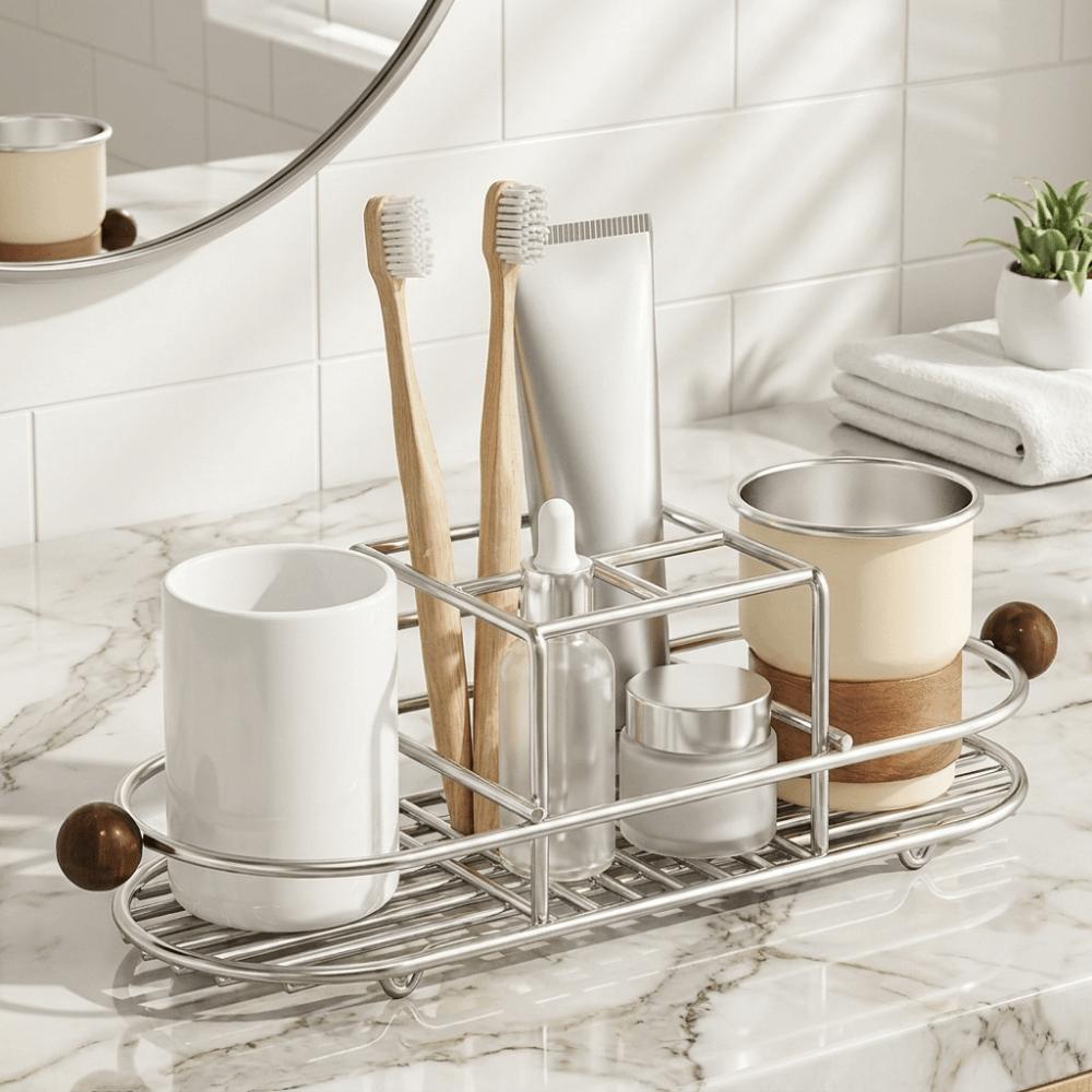 Stainless Steel Toothpaste Rack Waterproof Mouthwash Cup Rack Toothbrush Drain Rack Desktop
