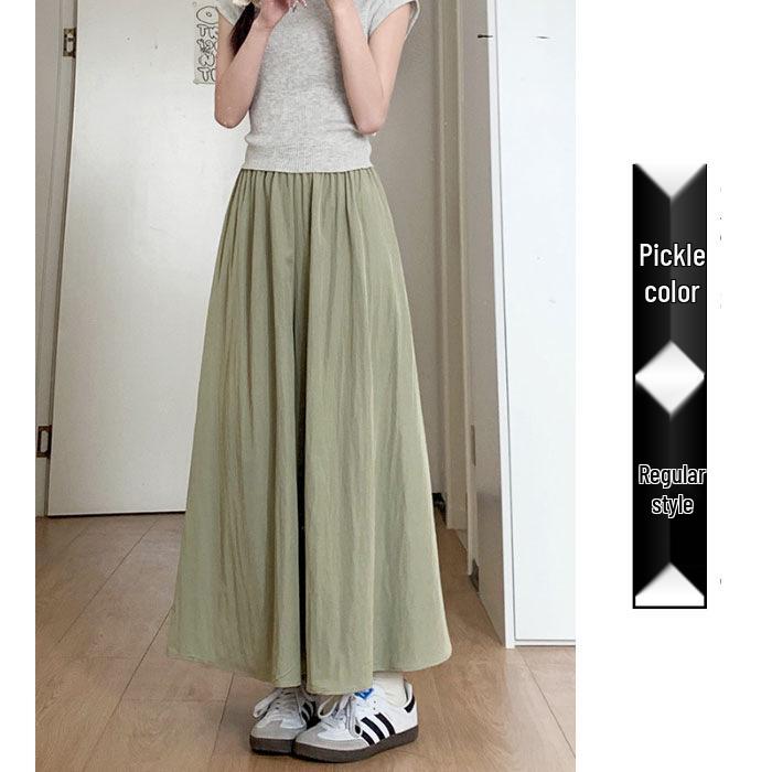 Women's Black High Waist Ice Silk Wide-Leg Skirt Pants