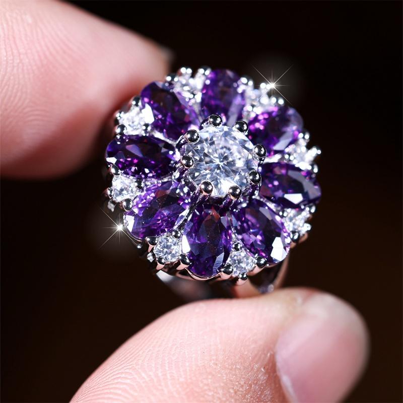 Fashion Elegant Flower Shape Purple Color Zircon Ring For Women Fashion Rings Accessories Custom Jewelry