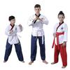 Taekwondo Poomsae Uniform Erwachsene Kinder Training Wettkampf Leistung Coaching Weißes Oberteil Blaue Rote Schwarze Hose