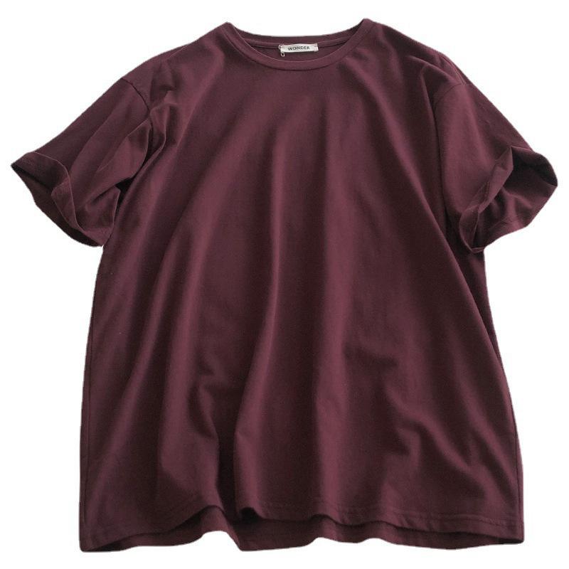 Cotton Summer Clothes Women's New Solid Color Round Neck Loose Base Short-sleeved T-shirt Women's Loose Clothes