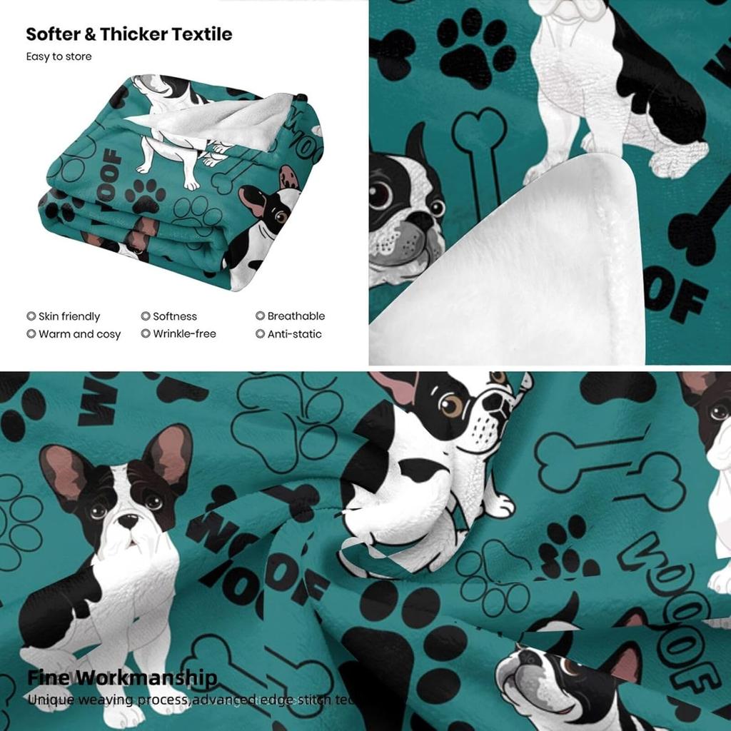 Cute Boston Terrier Blanket Soft Cozy Flannel Boston Terrier Throw Blankets Bedding Decor for Kids Adults Boston Dog Lover Gifts