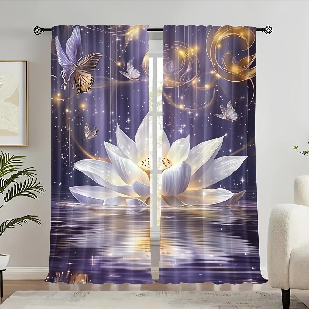 

2 Pcs Magic Lotus Zen Spa Curtains for Bedroom Living Room Office Kitchen Cafe Holiday Home – Cozy and Warm Look 100*130 Rod Pocket 1pcs