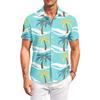 Men’s Short Sleeve Button Down Shirt with Tropical Leaf Print Casual Collared Summer Outdoor Relaxed Fit Top for Everyday Wear
