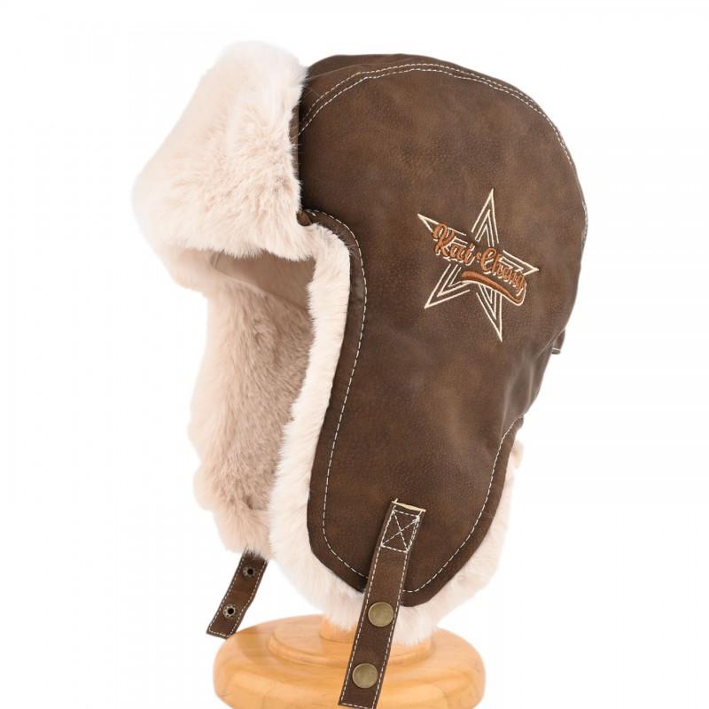 Unisex Vintage Leather-Style Embroidered Winter Warm Hat With Ear Protection Foldable Pilot Cap