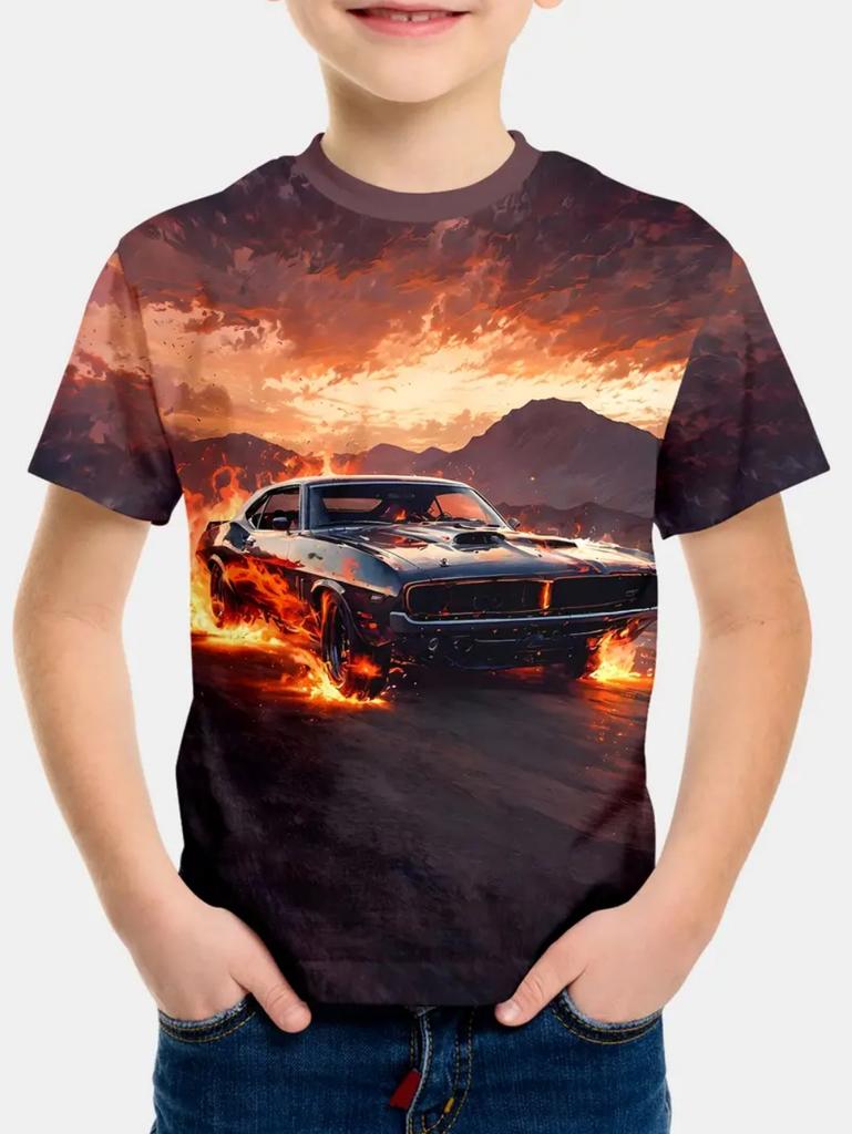 Boy T Shirt Racing Cars Print Boys T Shirts Kids Clothes Fashion Children Top Short Sleeve Child T-Shirt Casual Baby Boy Clothes