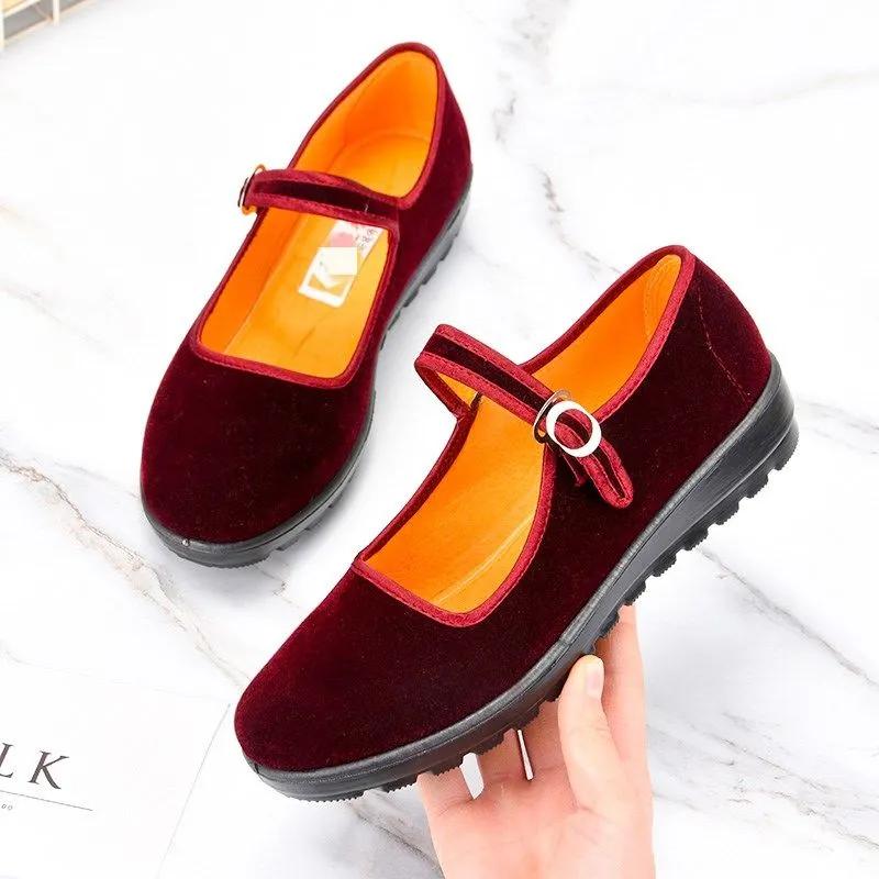 Sapatos Femininas Women Fashion Sweet Wine Red Buckle Strap Anti Skid Dance Shoes Lady Casual Comfort Black Shoe Ab624