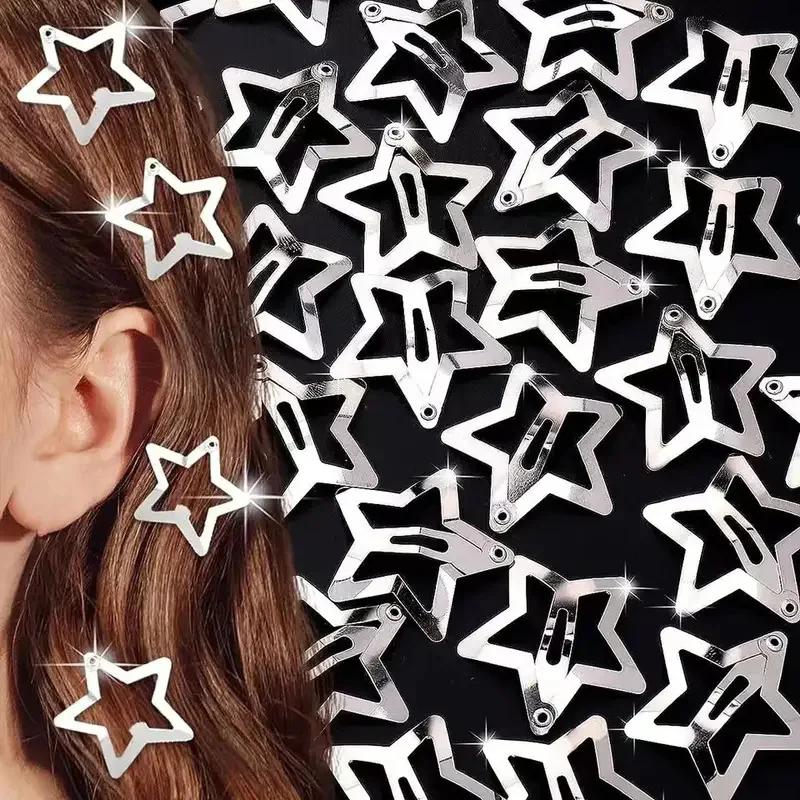 Silver Star Girl Button BB Hair Clip, Women's Simple and Compact Hair Accessories, Daily Commuter Hair Tie and Shattered Hair Sorting Artifact