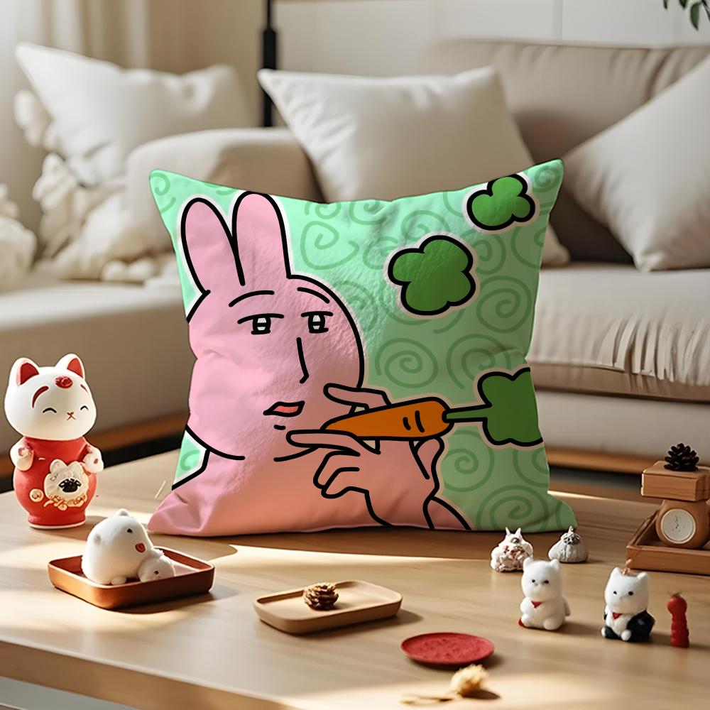Pink Bunny Cue Cushion Cover Anti-dustmite Pillowcase Invisible Zipper Silky Short Plush Sofa Cushion Cover