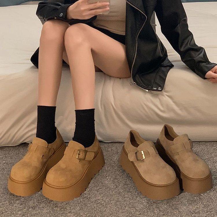 Single shoes autumn retro board shoes small thick soles heightening casual Birkenstocks