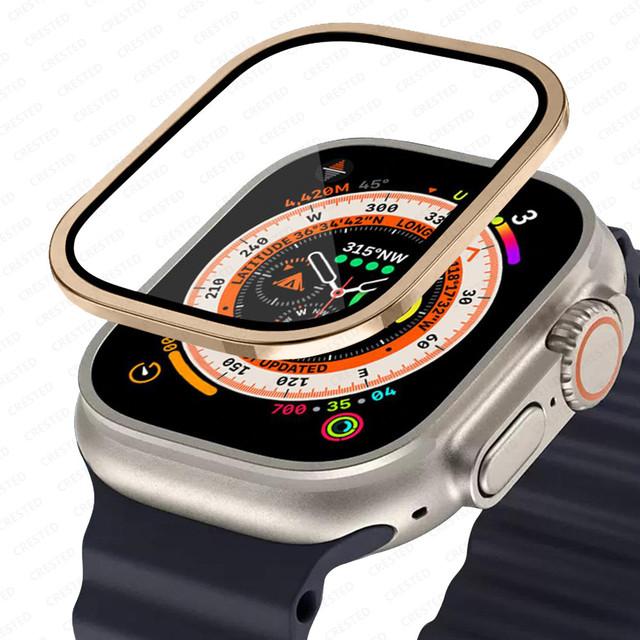 Metal Bumper+Tempered Glass For Apple Watch Ultra 49mm band Screen Protector Anti-Scratch HD Full Film iWatch Ultra 49 mm strap