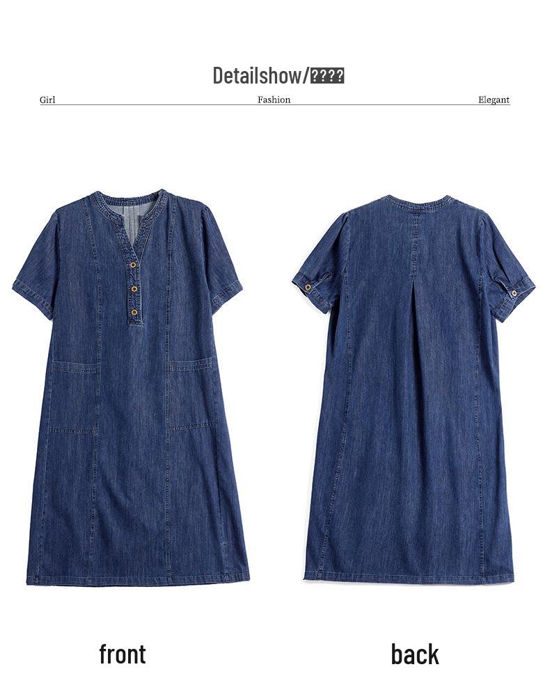 Retro Women's Slimming Short-Sleeve Denim Dress - 2024 Summer Casual Loose Fit